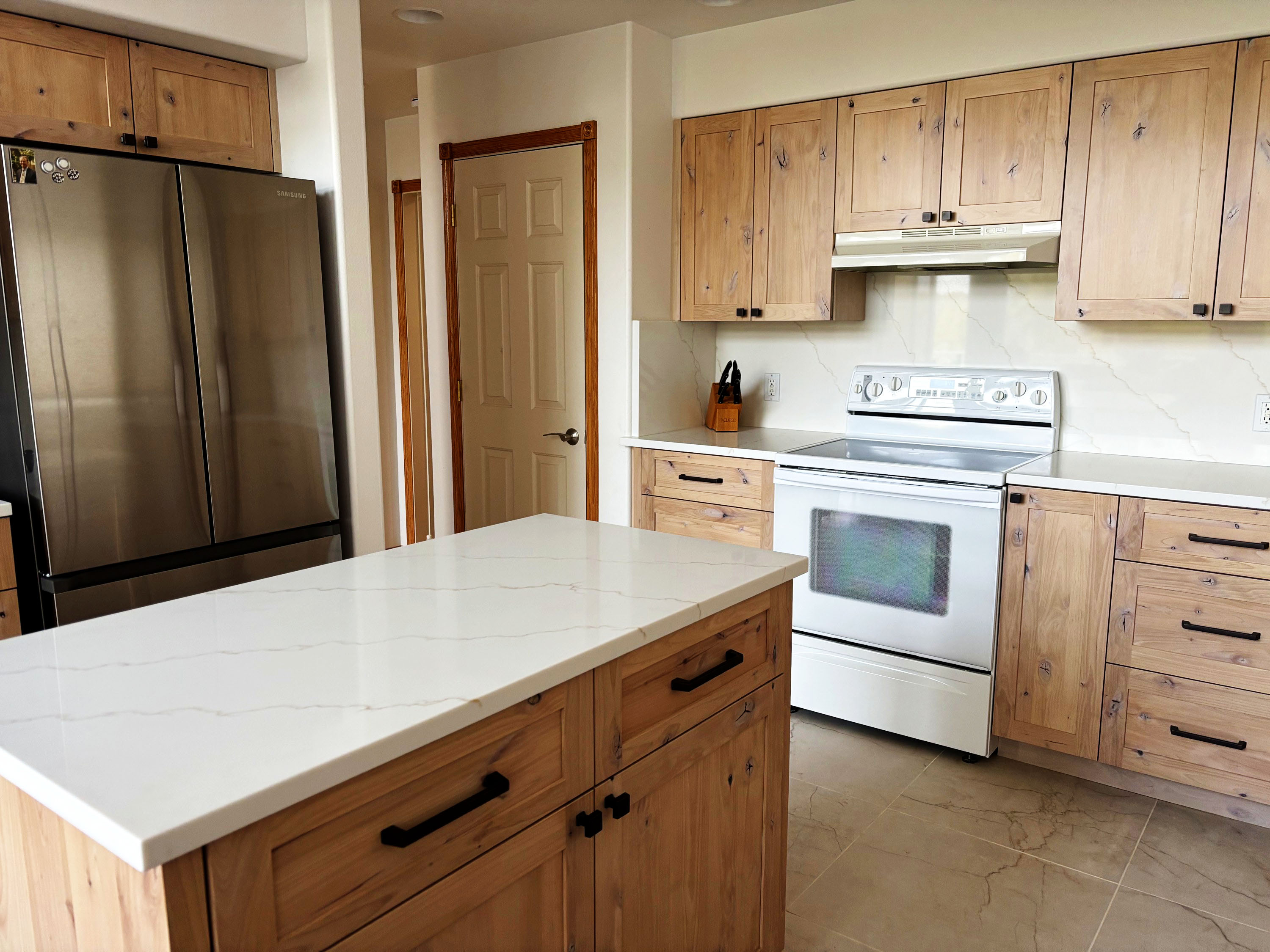 Finished custom kitchen cabinetry for Whitefish Lake remodel